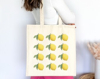 Lemon Print Tote Bag Lemons Fruit Print Farmers Market Totes Meyer Lemon Tote Fruit Lover Aesthetic Farmers Market Bag Botanical Tote Bag