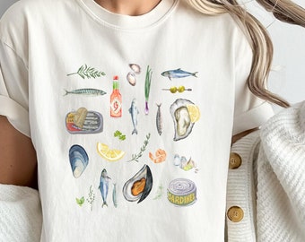 Oyster Sardines Sea Food T Shirt Tinned Fish Old Money Retro Island Foodie Coastal Aesthetic Tee Shirt Luxury Seafood Gift For Chef
