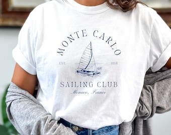 Monte Carlo Sailing Club Shirt Old Money Retro Sailing Sports Tshirt Monaco South Of France Luxury Aesthetic Social Club Preppy Stuff