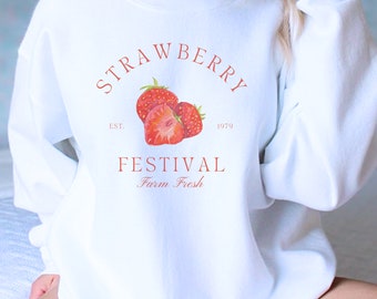 Strawberry Sweater Cottagecore Strawberry Festival Sweatshirt Retro Farmers Market Shirt Fruit Aesthetic Watercolor Strawberries Harvest Top
