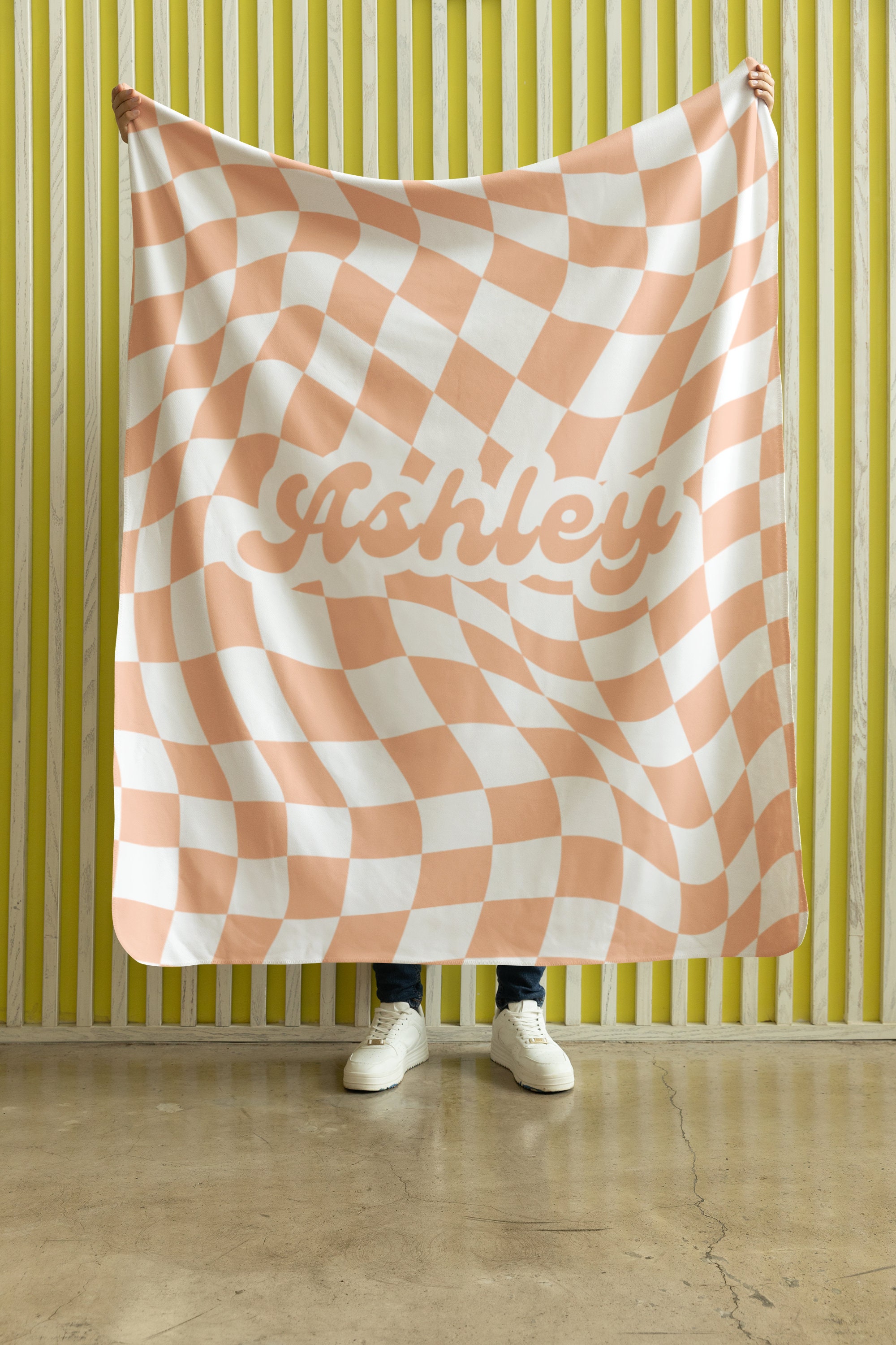 Personalized Checker Blanket Peach Fuzz Boho Checked Blanket
