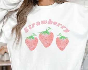 Strawberry Sweater Customizable Cottagecore Sweatshirt Kawaii Strawberry Crewneck Sweaters Cottage Core Clothes Cute Strawberries Top