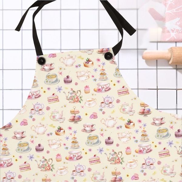 Tea Party Apron High Tea Party Favors Watercolor Teacup Artwork Cottagecore Aesthetic Gift For Chef Foodie Restaurant Kitchen Accessory