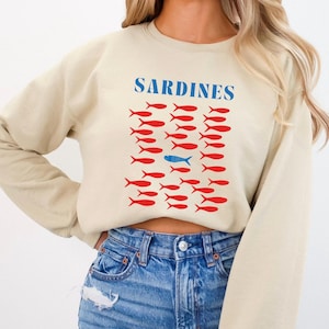 Sardine trui ingeblikte vis retro visser esthetiek oceaan geïnspireerd kust foodie sweatshirt vintage sardines cadeau voor chef-kok zeevruchtenliefhebber