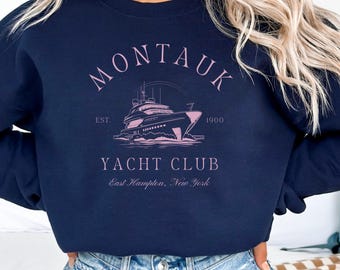 Montauk Yacht Club Sweatshirt East Hampton Old Money Retro Yacht Sailing Sports Sweater Pink Luxury Aesthetic Social Club NY Preppy Stuff