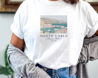 Old Money Monte Carlo France TShirt French Riviera Retro Nostalgic Travel Sailing Shirts Monaco Preppy Stuff Coastal Vacation Aesthetic