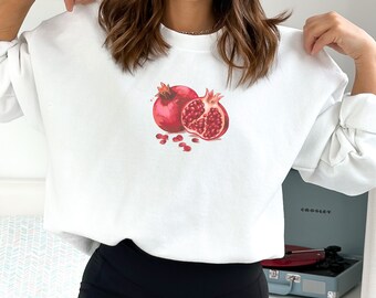 Pomegranate Sweater Retro Crewneck Top Yalda Winter Solstice Sweatshirt Cottagecore Clothes Fruit Lover Middle Eastern Art Botanical Shirt
