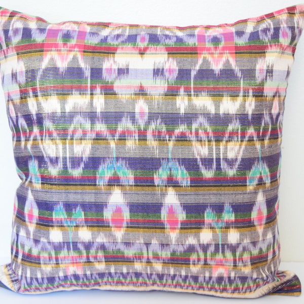 16 x 16 Blue Ikat Cushion Cover with Gold Thread