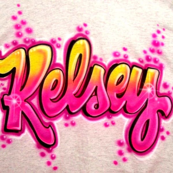 Bubble Script Neon Airbrushed Graffiti T-Shirt; Personalize ANY Name or Custom Colors! Our most Popular Design Style & Makes a GREAT Gift