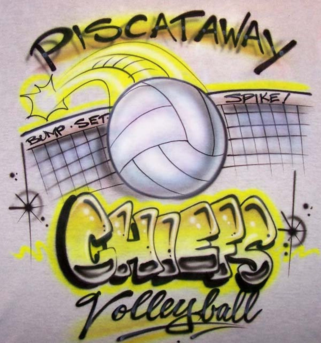 Airbrushed Volleyball Jump Set Spike Name and on Back Included T Shirt