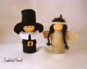 Pilgrim & Native American Peg Dolls ~ Fall Dolls ~ Autumn Dolls ~Thanksgiving Dolls ~Thanksgiving Decor~ Thanksgiving Toy ~Waldorf Inspired