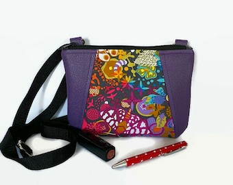 Small Rainbow Sling Purse, Colourful Cottagecore Crossbody Bag, Alison Glass Fabric