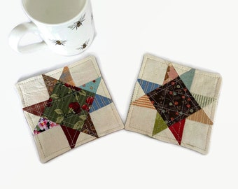 Two Patchwork Quilt Coasters, Rustic Mug Rugs