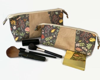 Set of Floral Zipper Pouches, Cosmetics Bags