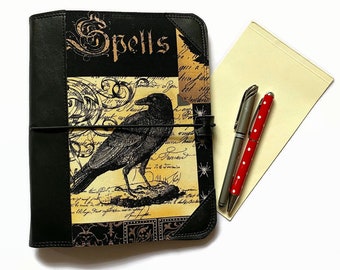 A5 Gothic Handmade Journal or Planner Cover, Raven Organiser with Pencil Case