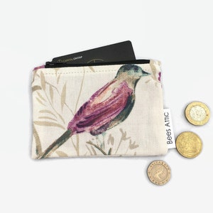 Mauve Bird Coin Purse, Small Zipper Pouch