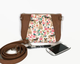 Border Terrier Print Crossbody Bag, Small Floral Sling Purse