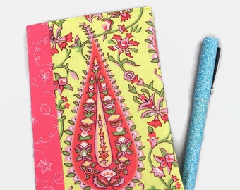 Flowery Fabric A6 Note Book Cover, Paisley Fabric Covered Note Book