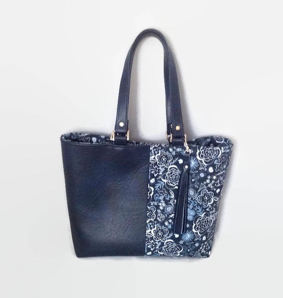 blue floral handbag