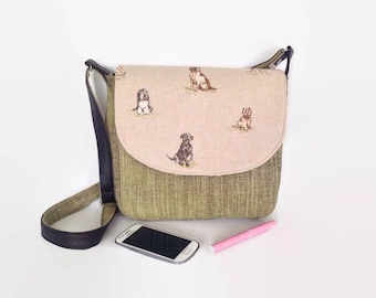 Dog Theme Crossbody Bag, Green Saddle Bag