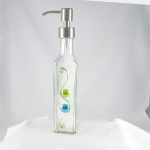 Soap or lotion bottle with pump, Lotion bottle with pump, Glass bottle with pump dispenser, Bathroom decor, Beach decor