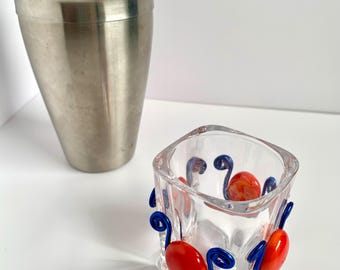 Beaded glass shot glass, toothpick holder, square glass  pick holder, colorful bar essential
