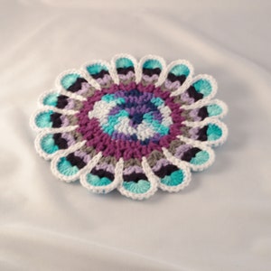 Purple cotton trivet, mandala style trivet, cottage hot pads, tabletop protection, farmhouse pot holder, cotton table pad, modern prairie