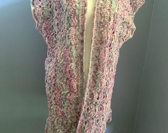 Summer blooms Crocheted kimono: Loose Open-Weave Sweater Vest – Sleeveless Cardigan and Beach Cover-Up. One Size Fits Most!