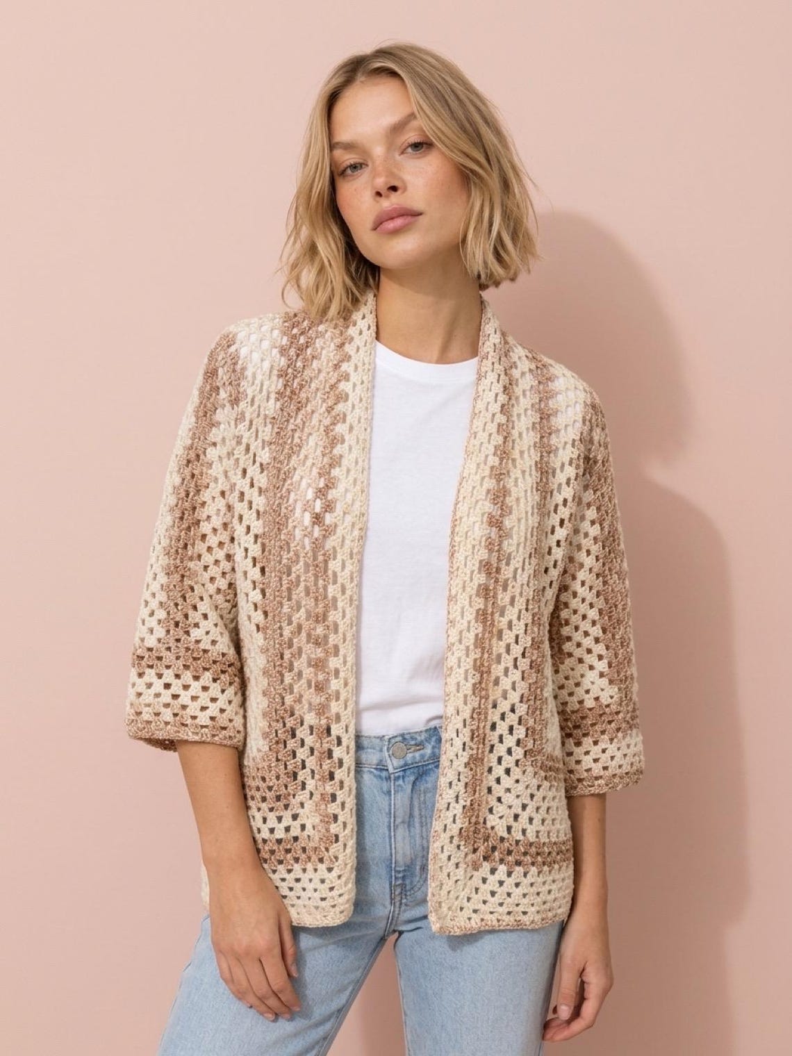 Calming beige Crochet Cardigan