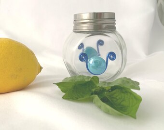 Beaded Glass Shaker for cheese or spices, Reusable shaker, Spice Bottle, Shaker jar, condiment jar with adjustable lid