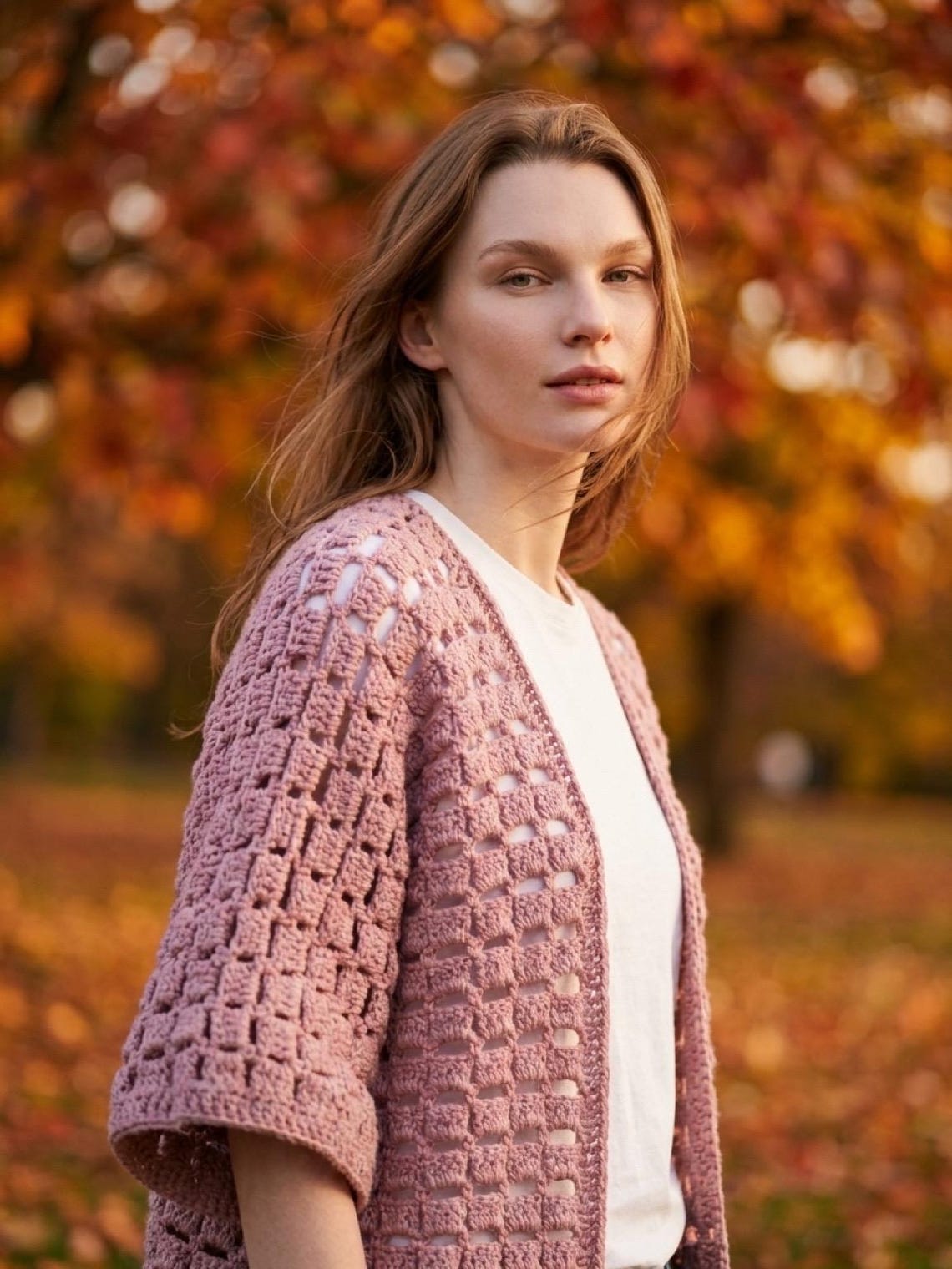 Dusty Lavender Crochet Cardigan Open Weave Block Stitch Vest