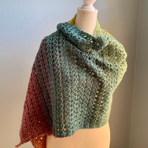 Fall colors lightweight wrap, hand crocheted wrap, open weave blanket shawl, acrylic yarn wrap, church wrap, prayer shawl, plus size wrap
