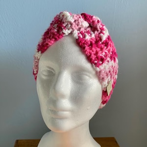 Twisted Crochet Ear Warmer – Multicolor Messy-Bun Headband, Handmade Cozy Turban Gift for Winter