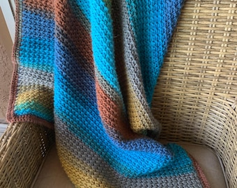 Handmade Crocheted "Autumn Blues" Baby Blanket - 29" x 32", Gender-Neutral, Machine Washable, Perfect Baby Shower Gift & Nursery Decor