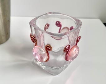 Beaded glass shot glass, toothpick holder, square glass  pick holder, colorful bar essential