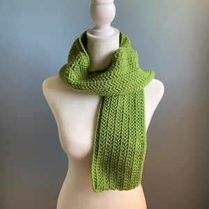 Long crocheted scarf, handmade scarf, bright green scarf, men’s scarf, women’s long scarf, cozy heavy knit scarf