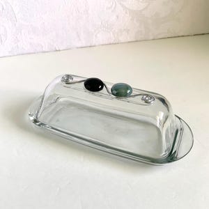Glass butter dish, butter dish with lid, buffet dish for butter, butter dish for kitchen counter, covered dish for butter, green kitchen