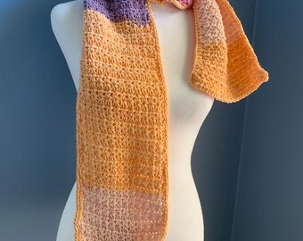Secret Garden Bloom Scarf, a cotton blend scarf with pastel stripes to bring winter into spring.