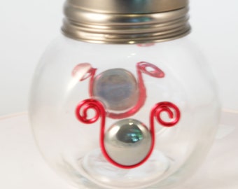 Beaded Glass Shaker for cheese or spices, Reusable shaker, Spice Bottle, adjustable lid spice jar