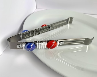Beaded ice serving tongs, tongs for your buffet, Ice tongs for cocktails, bar accessory