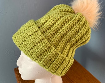 Handmade Lime Green Winter Knit Soft Fluffy Beanie Hat Handmade Lime Green Winter Knit Soft Fluffy Beanie Hat | eBay main image 2