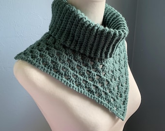 Teal blue turtleneck cowl, neck warmer, cozy crocheted turtleneck collar, granny knit neck scarf, rolled collar shoulder wrap to chase chill