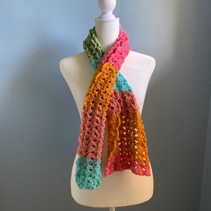 Colorful scarf, cotton blend scarf, pastel striped scarf, lightweight knit scarf