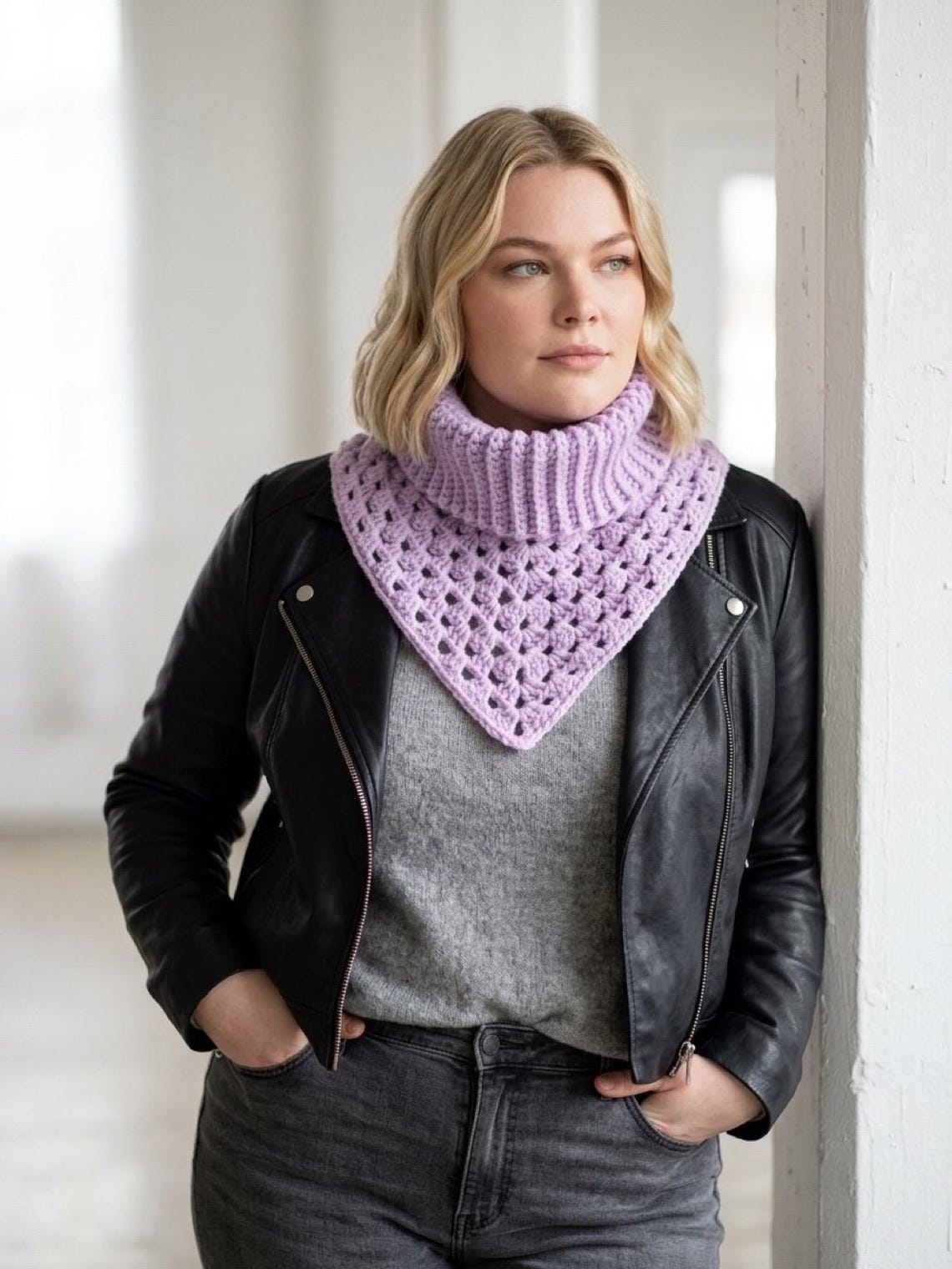 Lavender Crocheted Turtleneck Cowl