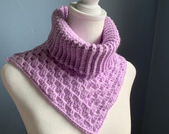 Lavender Crocheted Turtleneck Cowl, Granny Knit Neck Warmer