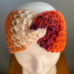 Autumn Glow Crocheted Twisted Ear Warmer – Multicolor Messy-Bun Headband, Cozy Turban for Women, Handmade Stretchy Ear Wrap