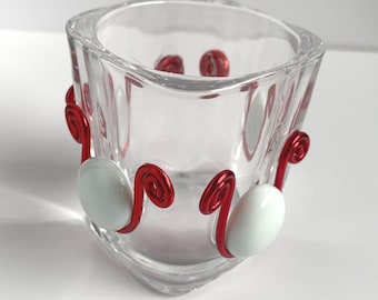 Beaded glass shot glass, toothpick holder, square glass  pick holder, colorful bar essential
