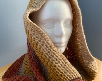 Winter Wrapup Scarf, Neutral-Tone Infinity Cowl, Hood-Up or Double-Wrap Mobius Magic Neck Warmer