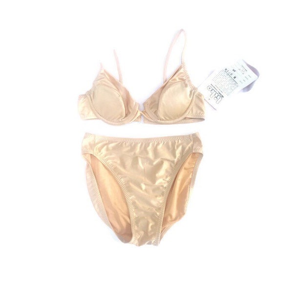 On Sale 20% 90's High Cut Bikini Champagne // Nude Iridescent