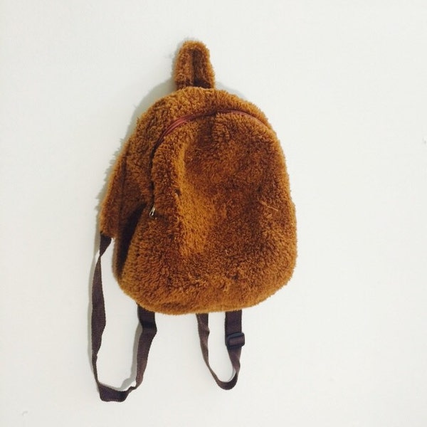 90's Fuzzy Brown Mini Backpack Purse